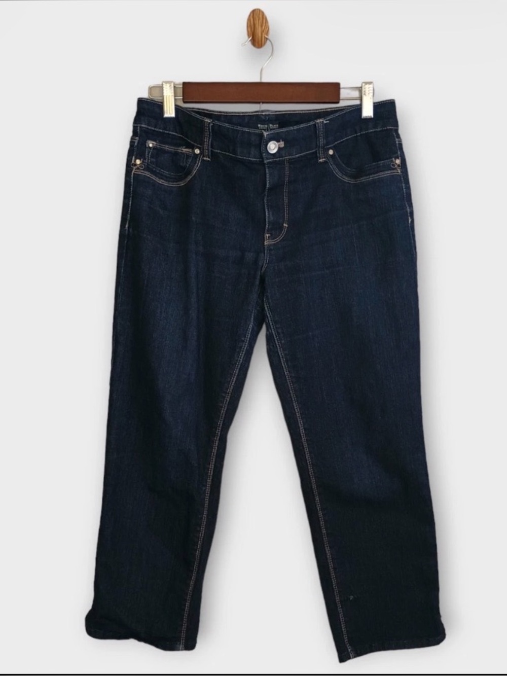 White House Black Market Noir slim crop dark wash jeans